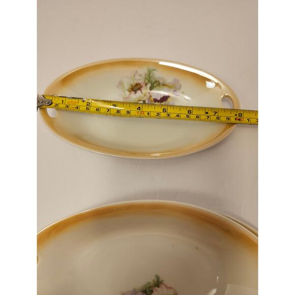 PV Vessra Porcelain Vintage Hand Painted 3 Piece Set Pickle Dish Oval Floral - Picture 9 of 12